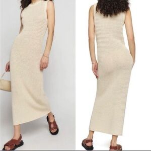 Reformation Nolan sleeveless crochet dress in horchata, Small, New with tags